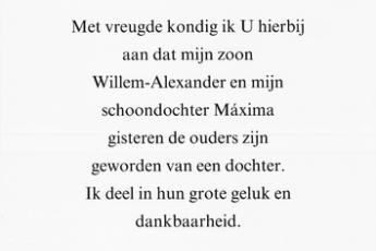 Mededeling in de Staatscourant van de vorstin.